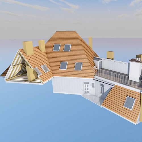 3D Ansicht eines Dachstuhls nach Aufmaß vor Ort